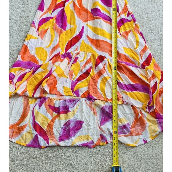 NWT Abel the Label Anthropologie‎ Swish Hi Lo Dress Orange Pink Smocking Size XS - Picture 9 of 10